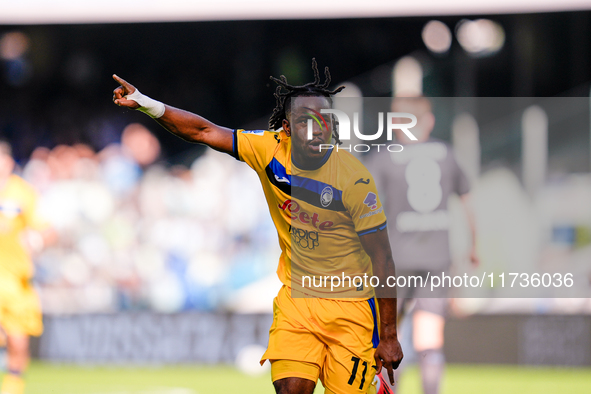 Ademola Lookman of Atalanta BC celebrates after scoring second goal during the serie Serie A Enilive match between SSC Napoli and Atalanta B...