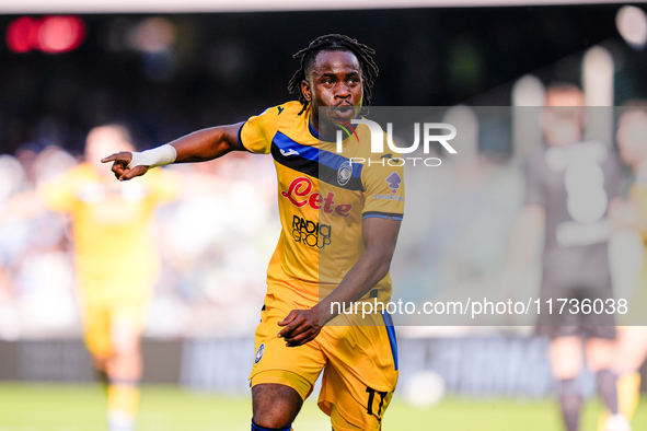 Ademola Lookman of Atalanta BC celebrates after scoring second goal during the serie Serie A Enilive match between SSC Napoli and Atalanta B...