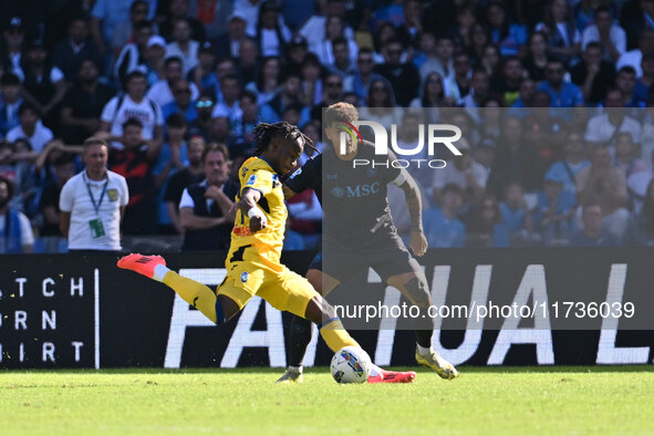 Ademola Lookman of Atalanta B.C. scores the goal for 0-2 during the 11th day of the Serie A Championship between S.S.C. Napoli and Atalanta...