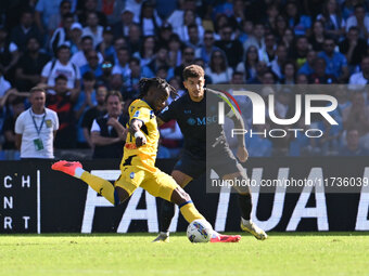 Ademola Lookman of Atalanta B.C. scores the goal for 0-2 during the 11th day of the Serie A Championship between S.S.C. Napoli and Atalanta...