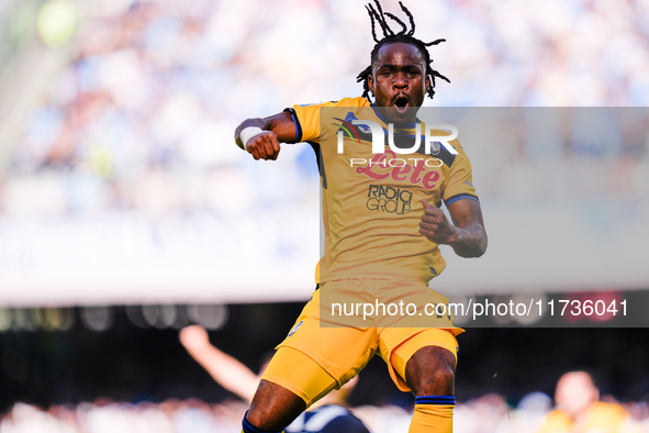 Ademola Lookman of Atalanta BC celebrates after scoring second goal during the serie Serie A Enilive match between SSC Napoli and Atalanta B...