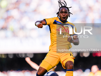 Ademola Lookman of Atalanta BC celebrates after scoring second goal during the serie Serie A Enilive match between SSC Napoli and Atalanta B...