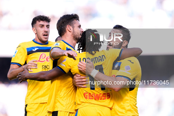 Ademola Lookman of Atalanta BC celebrates after scoring second goal during the serie Serie A Enilive match between SSC Napoli and Atalanta B...