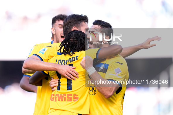 Ademola Lookman of Atalanta BC celebrates after scoring second goal during the serie Serie A Enilive match between SSC Napoli and Atalanta B...