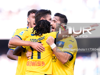 Ademola Lookman of Atalanta BC celebrates after scoring second goal during the serie Serie A Enilive match between SSC Napoli and Atalanta B...