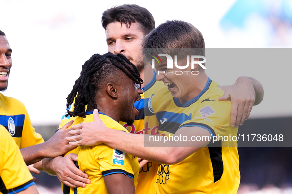 Ademola Lookman of Atalanta BC celebrates after scoring second goal during the serie Serie A Enilive match between SSC Napoli and Atalanta B...