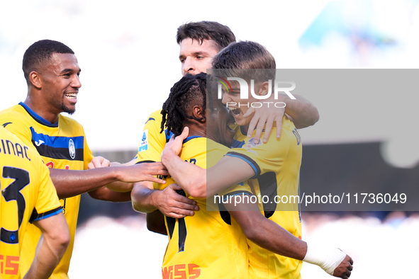 Ademola Lookman of Atalanta BC celebrates after scoring second goal during the serie Serie A Enilive match between SSC Napoli and Atalanta B...