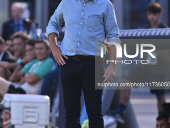 Gian Piero Gasperini coaches Atalanta B.C. during the 11th day of the Serie A Championship between S.S.C. Napoli and Atalanta B.C. at the Di...