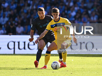 Alessandro Buongiorno of S.S.C. Napoli and Charles De Ketelaere of Atalanta B.C. are in action during the 11th day of the Serie A Championsh...