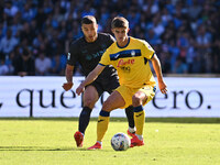 Alessandro Buongiorno of S.S.C. Napoli and Charles De Ketelaere of Atalanta B.C. are in action during the 11th day of the Serie A Championsh...