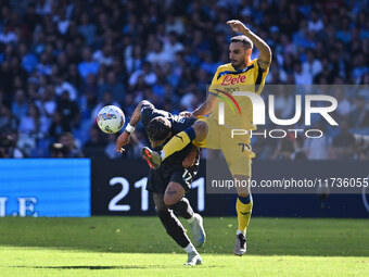 Mathias Olivera of S.S.C. Napoli and Davide Zappacosta of Atalanta B.C. are in action during the 11th day of the Serie A Championship betwee...