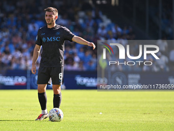 Billy Gilmour of S.S.C. Napoli is in action during the 11th day of the Serie A Championship between S.S.C. Napoli and Atalanta B.C. at the D...