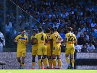 Ademola Lookman of Atalanta B.C. celebrates after scoring the goal of 0-1 during the 11th day of the Serie A Championship between S.S.C. Nap...