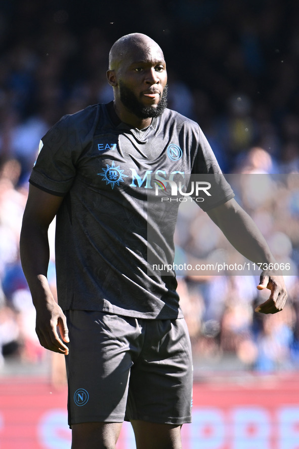 Romelu Lukaku of S.S.C. Napoli plays during the 11th day of the Serie A Championship between S.S.C. Napoli and Atalanta B.C. at the Diego Ar...