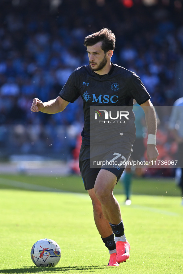 Khvicha Kvaratskhelia of S.S.C. Napoli is in action during the 11th day of the Serie A Championship between S.S.C. Napoli and Atalanta B.C....