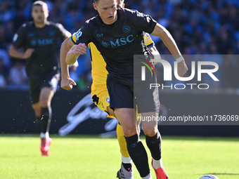 Scott McTominay of S.S.C. Napoli is in action during the 11th day of the Serie A Championship between S.S.C. Napoli and Atalanta B.C. at the...