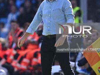 Gian Piero Gasperini coaches Atalanta B.C. during the 11th day of the Serie A Championship between S.S.C. Napoli and Atalanta B.C. at the Di...