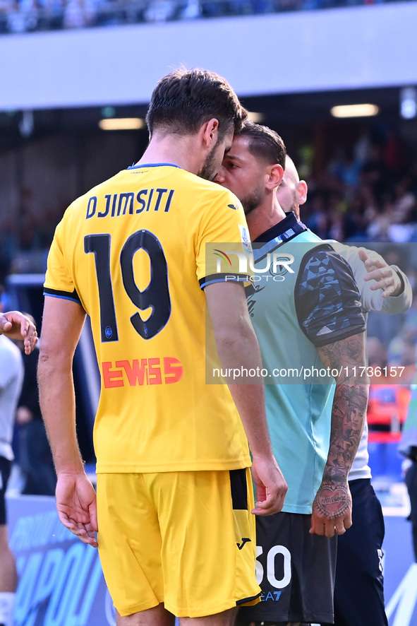 Berat Djimsiti of Atalanta B.C. and Pasquale Mazzocchi of S.S.C. Napoli participate in the 11th day of the Serie A Championship between S.S....