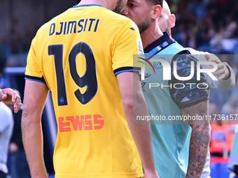 Berat Djimsiti of Atalanta B.C. and Pasquale Mazzocchi of S.S.C. Napoli participate in the 11th day of the Serie A Championship between S.S....