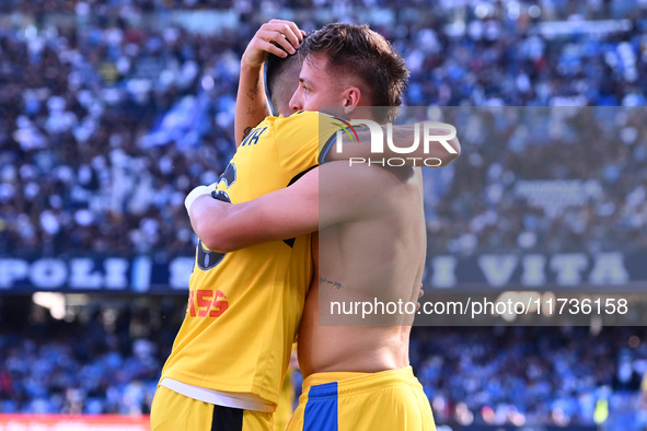 Mateo Retegui of Atalanta B.C. celebrates after scoring the goal to make it 0-3 during the 11th day of the Serie A Championship between S.S....