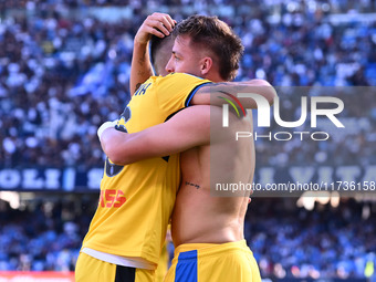 Mateo Retegui of Atalanta B.C. celebrates after scoring the goal to make it 0-3 during the 11th day of the Serie A Championship between S.S....