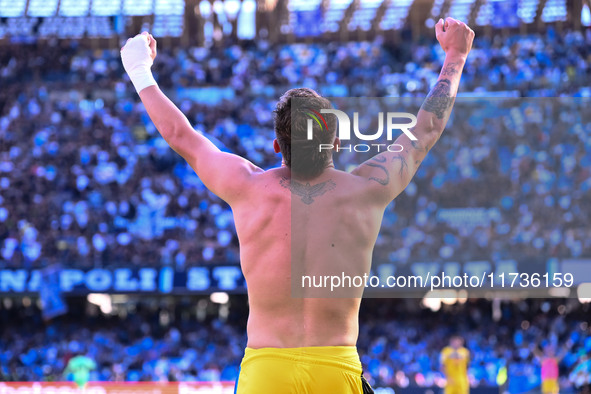 Mateo Retegui of Atalanta B.C. celebrates after scoring the goal to make it 0-3 during the 11th day of the Serie A Championship between S.S....