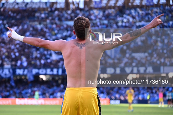 Mateo Retegui of Atalanta B.C. celebrates after scoring the goal to make it 0-3 during the 11th day of the Serie A Championship between S.S....