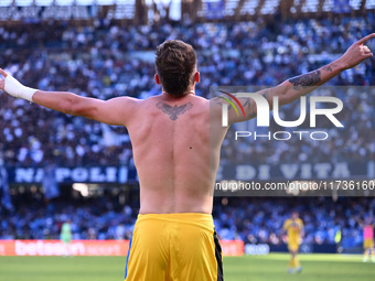 Mateo Retegui of Atalanta B.C. celebrates after scoring the goal to make it 0-3 during the 11th day of the Serie A Championship between S.S....