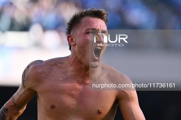 Mateo Retegui of Atalanta B.C. celebrates after scoring the goal to make it 0-3 during the 11th day of the Serie A Championship between S.S....