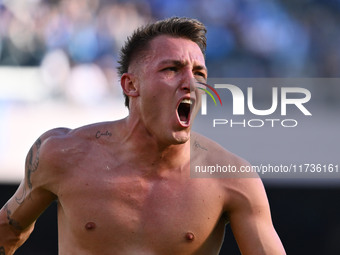 Mateo Retegui of Atalanta B.C. celebrates after scoring the goal to make it 0-3 during the 11th day of the Serie A Championship between S.S....