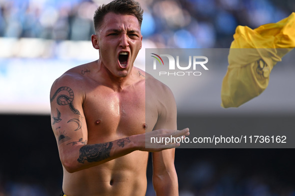 Mateo Retegui of Atalanta B.C. celebrates after scoring the goal to make it 0-3 during the 11th day of the Serie A Championship between S.S....