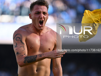 Mateo Retegui of Atalanta B.C. celebrates after scoring the goal to make it 0-3 during the 11th day of the Serie A Championship between S.S....