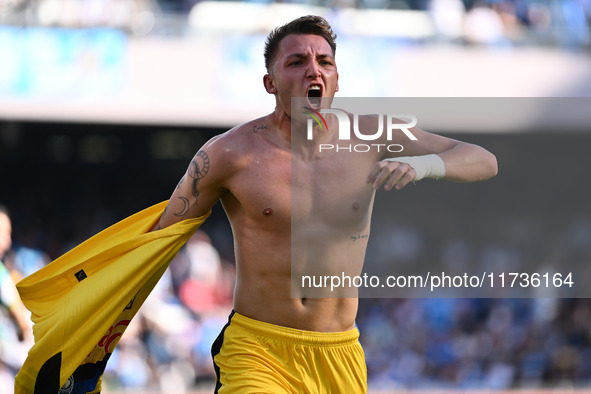 Mateo Retegui of Atalanta B.C. celebrates after scoring the goal to make it 0-3 during the 11th day of the Serie A Championship between S.S....