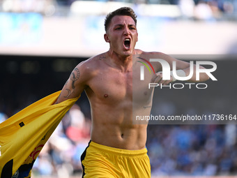 Mateo Retegui of Atalanta B.C. celebrates after scoring the goal to make it 0-3 during the 11th day of the Serie A Championship between S.S....