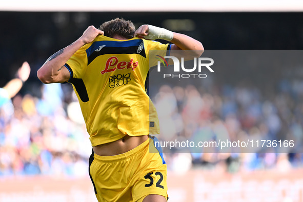 Mateo Retegui of Atalanta B.C. celebrates after scoring the goal to make it 0-3 during the 11th day of the Serie A Championship between S.S....