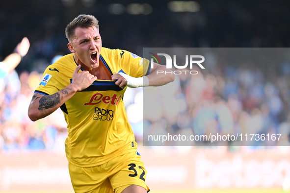 Mateo Retegui of Atalanta B.C. celebrates after scoring the goal to make it 0-3 during the 11th day of the Serie A Championship between S.S....