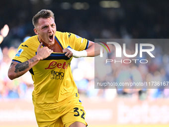 Mateo Retegui of Atalanta B.C. celebrates after scoring the goal to make it 0-3 during the 11th day of the Serie A Championship between S.S....