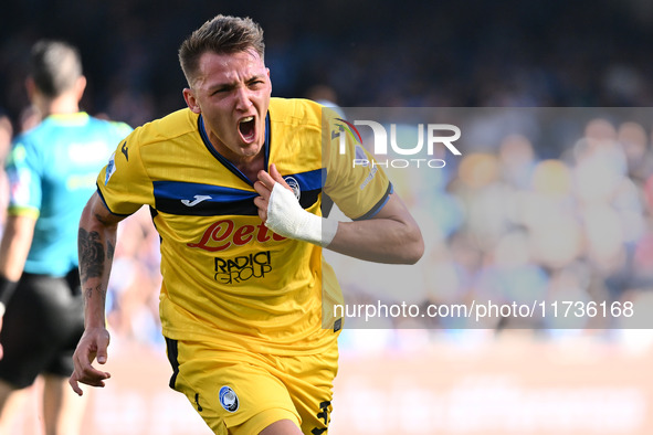 Mateo Retegui of Atalanta B.C. celebrates after scoring the goal to make it 0-3 during the 11th day of the Serie A Championship between S.S....