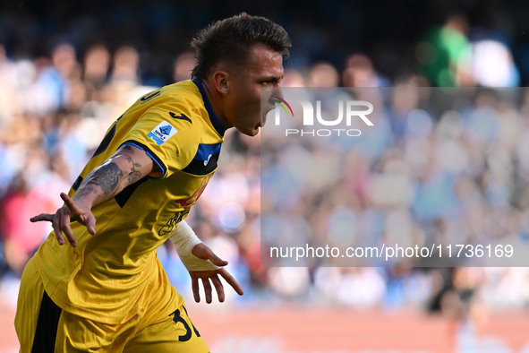 Mateo Retegui of Atalanta B.C. celebrates after scoring the goal to make it 0-3 during the 11th day of the Serie A Championship between S.S....