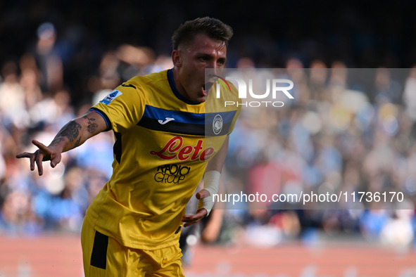 Mateo Retegui of Atalanta B.C. celebrates after scoring the goal to make it 0-3 during the 11th day of the Serie A Championship between S.S....