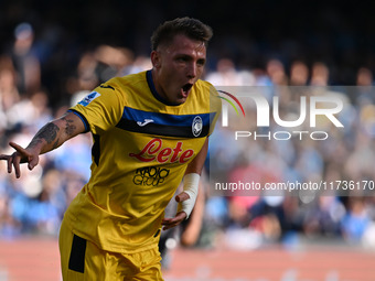 Mateo Retegui of Atalanta B.C. celebrates after scoring the goal to make it 0-3 during the 11th day of the Serie A Championship between S.S....