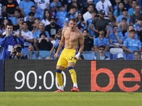 Mateo Retegui of Atalanta BC celebrates after scoring third goal during the Serie A match between SSC Napoli and Atalanta BC at Stadio Diego...