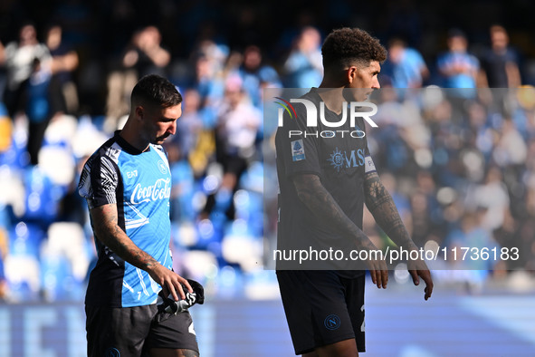 Matteo Politano and Giovanni Di Lorenzo of S.S.C. Napoli participate in the 11th day of the Serie A Championship between S.S.C. Napoli and A...