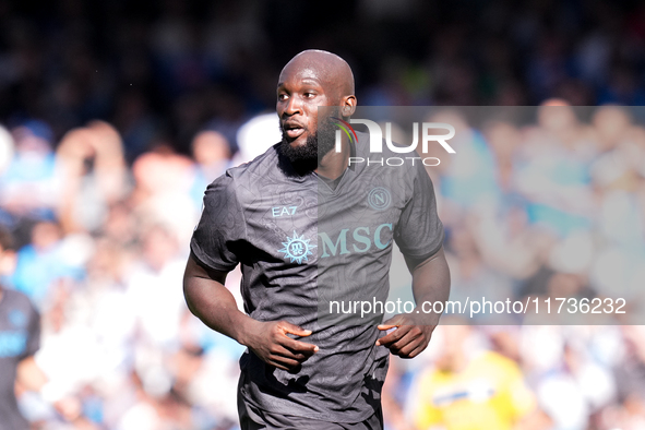 Romelu Lukaku of SSC Napoli looks on during the serie Serie A Enilive match between SSC Napoli and Atalanta BC at Stadio Diego Armando Marad...