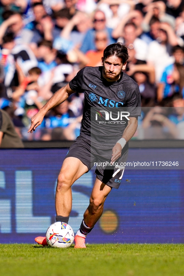 Khvicha Kvaratskhelia of SSC Napoli during the serie Serie A Enilive match between SSC Napoli and Atalanta BC at Stadio Diego Armando Marado...