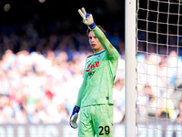 Marco Carnesecchi of Atalanta BC gestures during the serie Serie A Enilive match between SSC Napoli and Atalanta BC at Stadio Diego Armando...