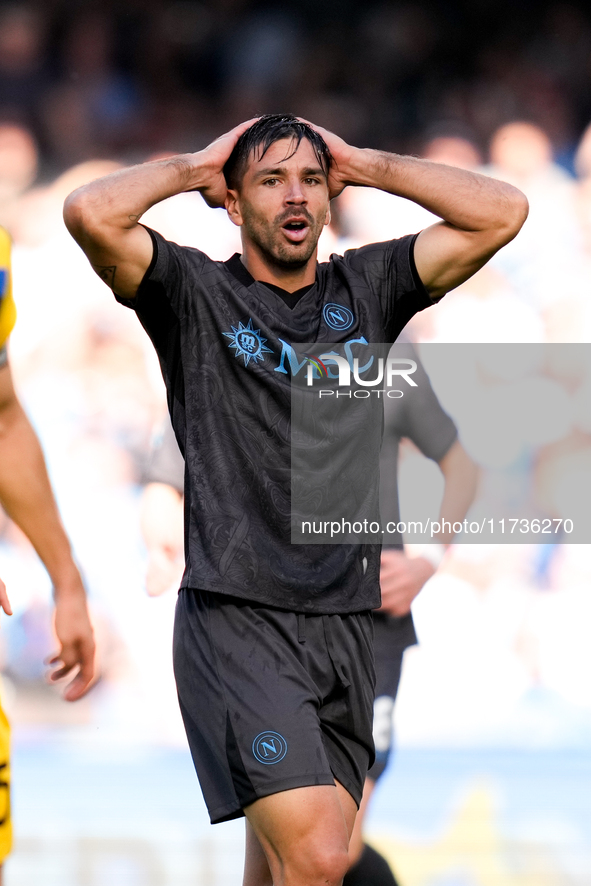 Giovanni Simeone of SSC Napoli looks dejected during the serie Serie A Enilive match between SSC Napoli and Atalanta BC at Stadio Diego Arma...