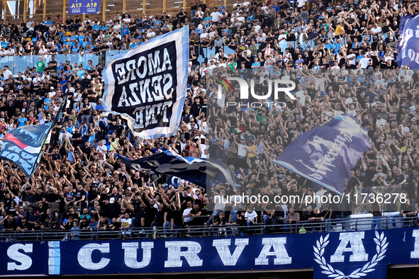 Supporters of SSC Napoli during the serie Serie A Enilive match between SSC Napoli and Atalanta BC at Stadio Diego Armando Maradona on Novem...