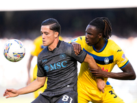 Giacomo Raspadori of SSC Napoli and Odilon Kossounou of Atalanta BC compete for the ball during the serie Serie A Enilive match between SSC...