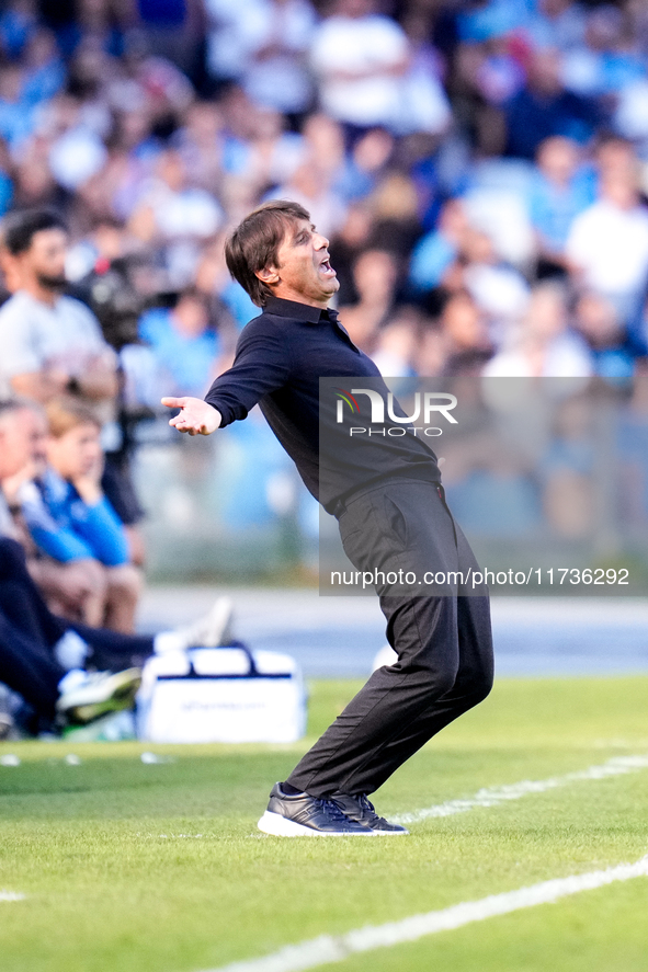 Antonio Conte Head Coach of SSC Napoli reacts during the serie Serie A Enilive match between SSC Napoli and Atalanta BC at Stadio Diego Arma...